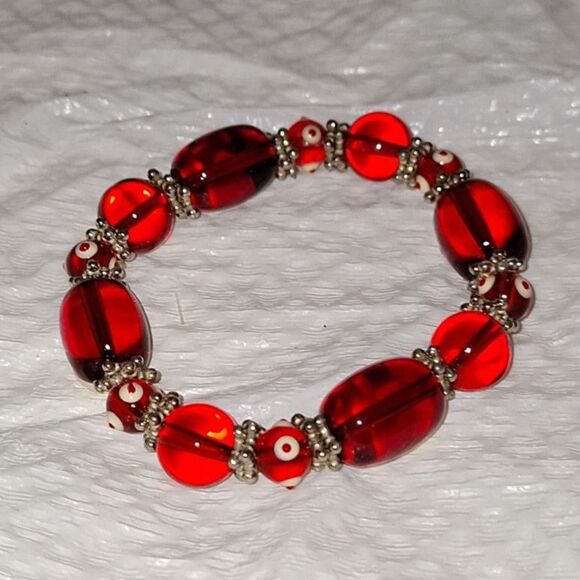 A Red Glass Beaded Women's Stretchy Bangle Bracelet Winter Snowman Christmas - Picture 7 of 7